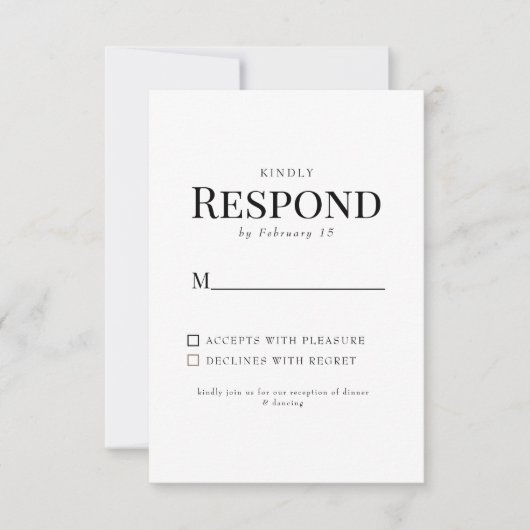 白黒ウェディングRSVP 出欠カード (正面)