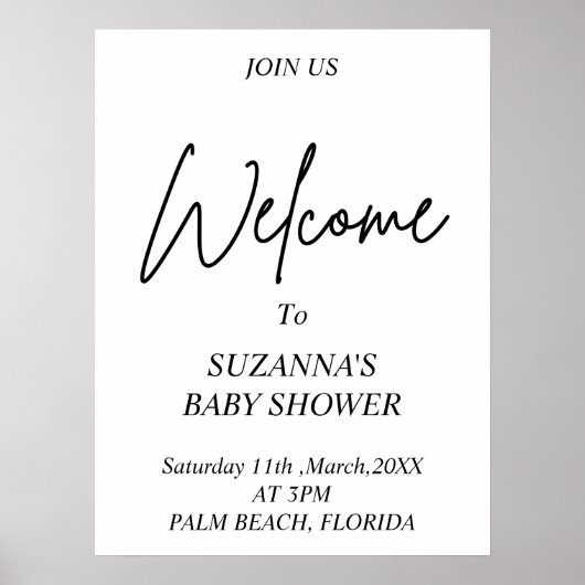 白黒ウェルカムベビーシャワー ポスター (正面)
