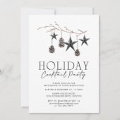 白黒ウォーターカラーオーナメントホリデーパーティー 招待状 (正面)