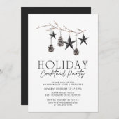 白黒ウォーターカラーオーナメントホリデーパーティー 招待状 (正面/裏面)