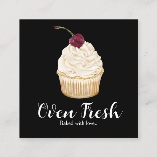 白黒ウォーターカラーカップケーキベーカリー スクエア名刺 (正面)