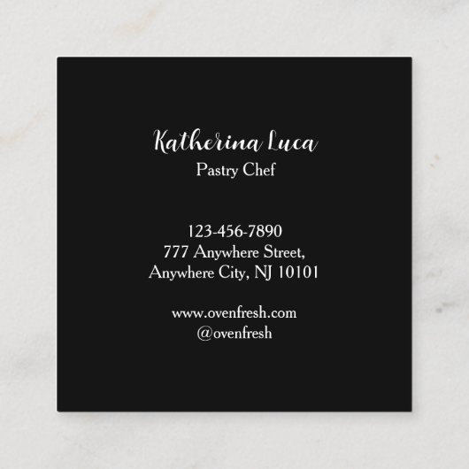 白黒ウォーターカラーカップケーキベーカリー スクエア名刺 (裏面)