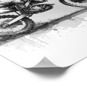 白黒ウォーターカラーダートバイク ポスター (角)