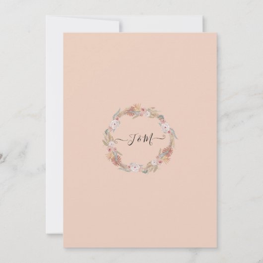 白黒ウォーターカラーフローラBOHOパンパストロピカル 招待状 (裏面)