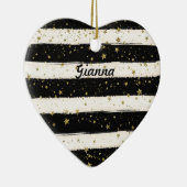 白黒ウォーターストライプカラー金ゴールドグリッター星 セラミックオーナメント (右)