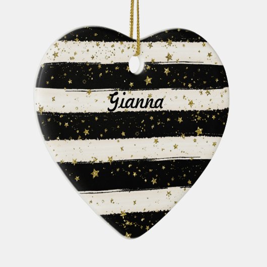 白黒ウォーターストライプカラー金ゴールドグリッター星 セラミックオーナメント (右)