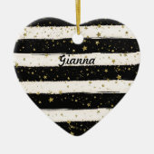 白黒ウォーターストライプカラー金ゴールドグリッター星 セラミックオーナメント (正面)