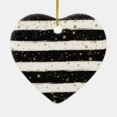 白黒ウォーターストライプカラー金ゴールドグリッター星 セラミックオーナメント (裏面)