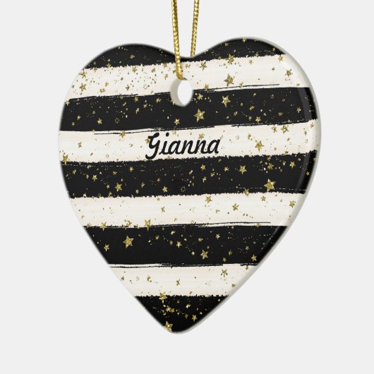 白黒ウォーターストライプカラー金ゴールドグリッター星 セラミックオーナメント (左)