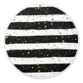 白黒ウォーターストライプカラー金ゴールドグリッター星 セラミックノブ (正面)