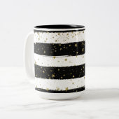 白黒ウォーターストライプカラー金ゴールドグリッター星 ツートーンマグカップ (正面左)