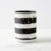 白黒ウォーターストライプカラー金ゴールドグリッター星 ツートーンマグカップ (中央)