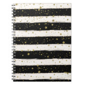 白黒ウォーターストライプカラー金ゴールドグリッター星 ノートブック (正面)
