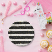 白黒ウォーターストライプカラー金ゴールドグリッター星 ペーパープレート (パーティー)