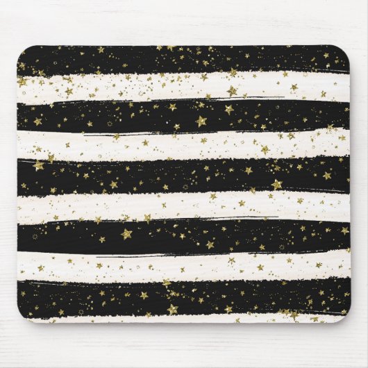 白黒ウォーターストライプカラー金ゴールドグリッター星 マウスパッド (正面)