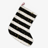 白黒ウォーターストライプカラー金ゴールドグリッター星 ラージクリスマスストッキング (正面 (吊り時))