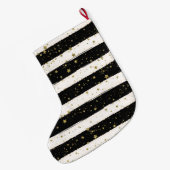 白黒ウォーターストライプカラー金ゴールドグリッター星 ラージクリスマスストッキング (裏面 (吊り時))