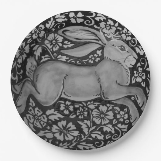 白黒ウサギデザイナー紙プレート ペーパープレート (正面)