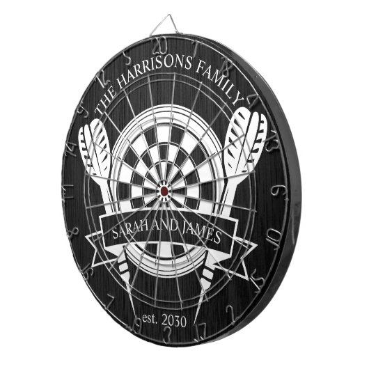 白黒ウッドファミリー名前をカスタムする結婚 ダーツボード (正面右)
