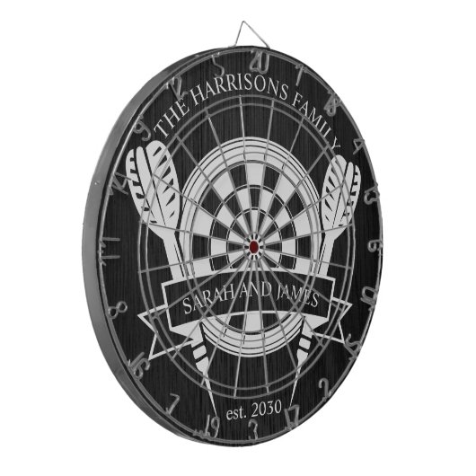 白黒ウッドファミリー名前をカスタムする結婚 ダーツボード (正面左)