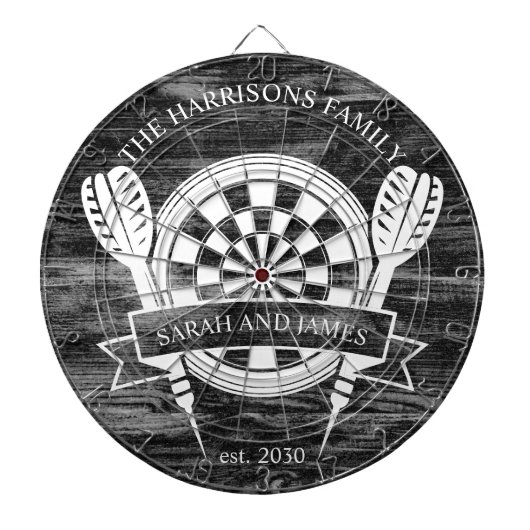 白黒ウッドファミリー名前をカスタムする結婚 ダーツボード (正面)