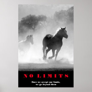 白黒ウマやる気を起こさせるーNo Limitsアートワーク ポスター