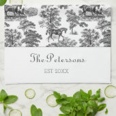 白黒ウマエレガントントイルファームハ素朴ウス キッチンタオル (折り畳み)