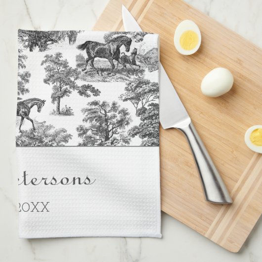 白黒ウマエレガントントイルファームハ素朴ウス キッチンタオル (四つ折り)