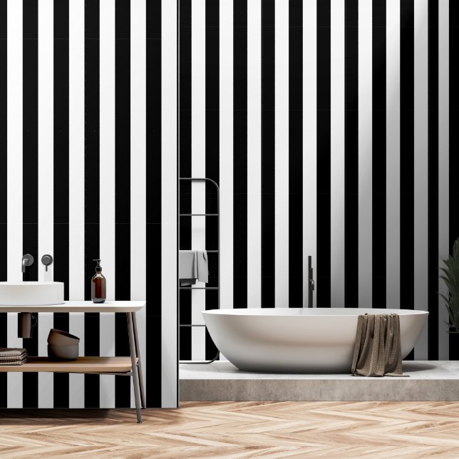 白黒ウルトラワイド4インチストライプ 壁紙 (浴室)