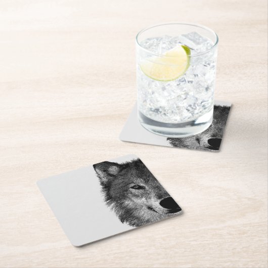 白黒ウルフアイアートワーク スクエアペーパーコースター (インサイチュ)
