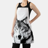 白黒ウルフアートワーク エプロン (インサイチュ)