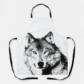 白黒ウルフアートワーク エプロン (正面)