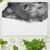 白黒ウルフアートワーク キッチンタオル (折り畳み)