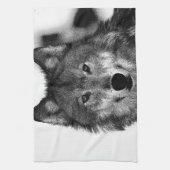 白黒ウルフアートワーク キッチンタオル (縦)