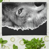 白黒ウルフアートワーク キッチンタオル (折り畳み)