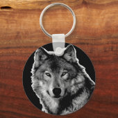 白黒ウルフアートワーク キーホルダー (正面)