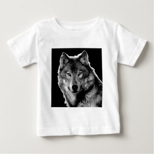 白黒ウルフアートワーク ベビーTシャツ