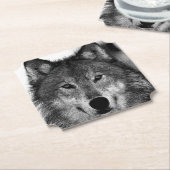 白黒ウルフアートワーク ペーパーコースター (アングル)