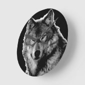 白黒ウルフアートワーク ラウンド壁時計 (傾斜)