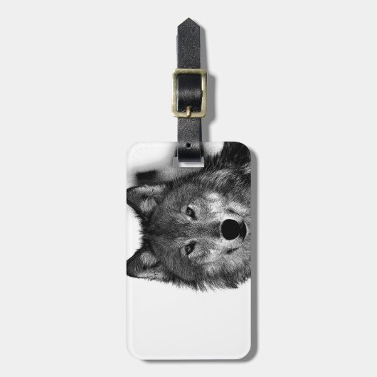 白黒ウルフアートワーク ラゲッジタグ (正面縦)