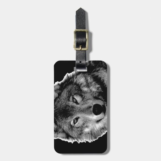 白黒ウルフアートワーク ラゲッジタグ (正面縦)