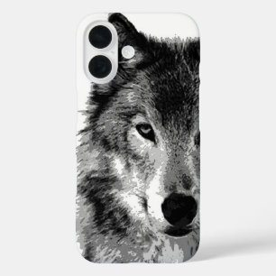 白黒ウルフアートワーク iPhone 16ケース