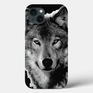 白黒ウルフアートワーク iPhone 13ケース