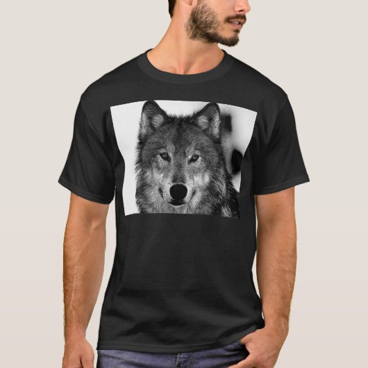 白黒ウルフアートワーク Tシャツ (正面)