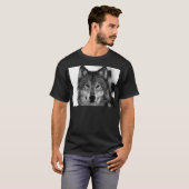白黒ウルフアートワーク Tシャツ (正面フル)