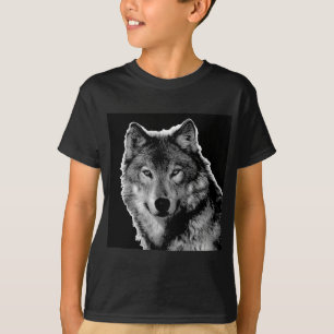 白黒ウルフアートワーク Tシャツ