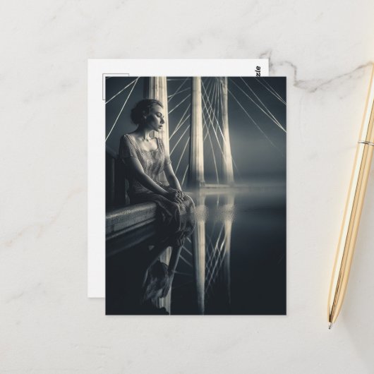 白黒ウーマンアットザブリッジダブルエクスポージャー ポストカード (正面/裏面インサイチュ)