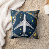 白黒エアライナーオンの航空写真 クッション (ブランケット)