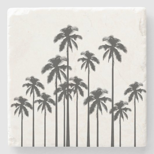 白黒エキゾチックな熱帯ヤシの木 ストーンコースター (正面)