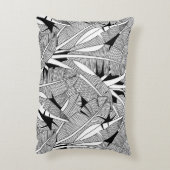 白黒エキゾチックの植物とヤシの植物 アクセントクッション (裏面(縦))